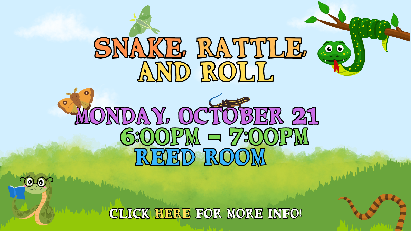 There's going to be a LIVE SNAKE!!!!!!!!!!!!!!!!! I know they'll enjoy our selection of reptile books!