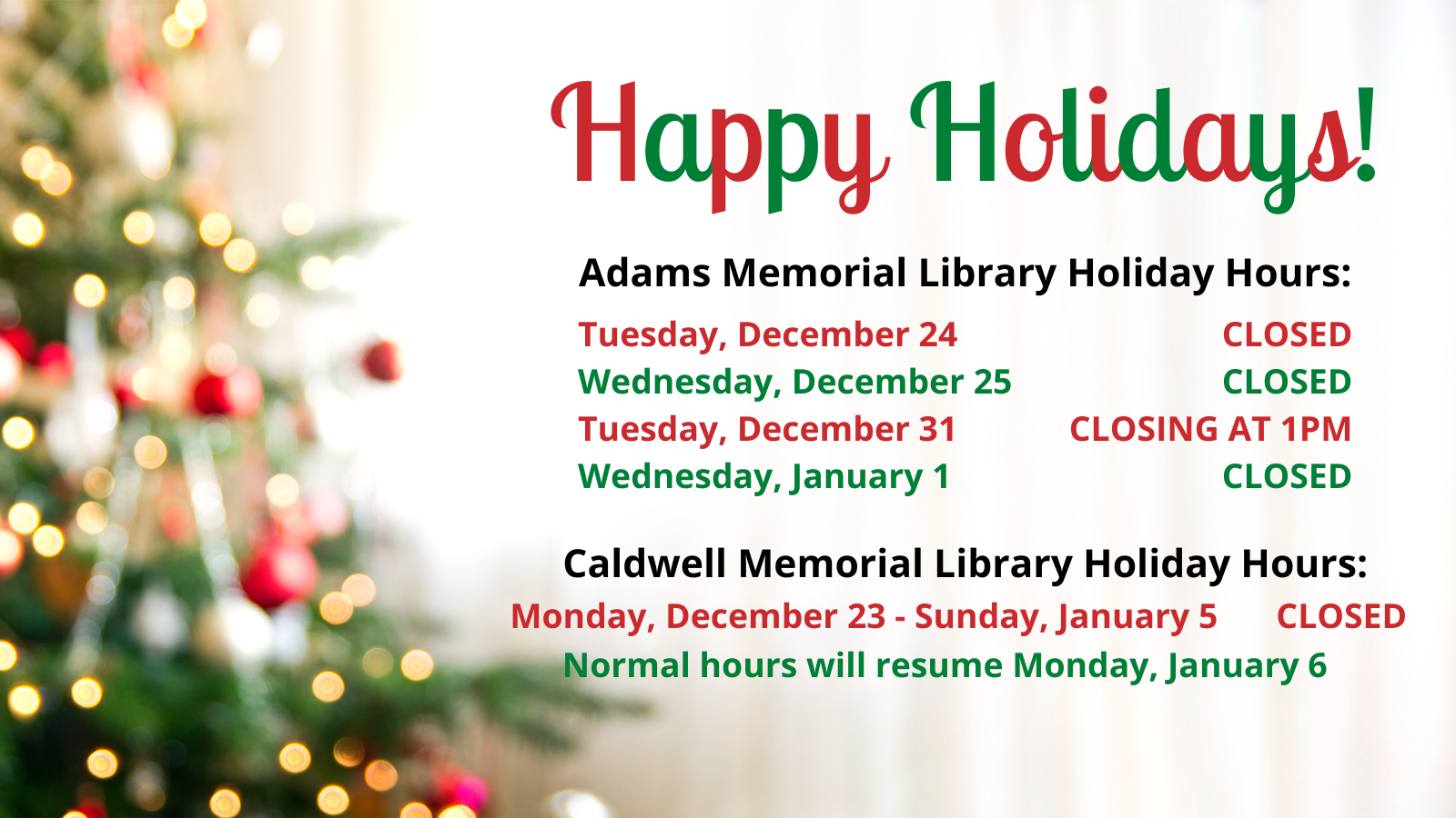 We hope you have a wonderful holiday!